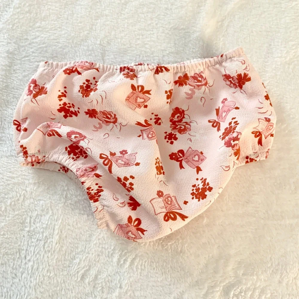 Hill House Floral Bloomers Diaper Cover Girl Size 12-18M Pink Red Book Bow Print